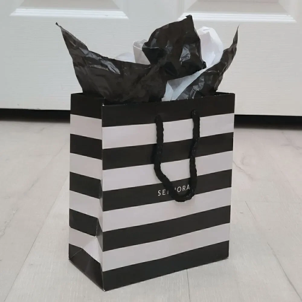 🖤🤍 SEPHORA Empty Striped Paper Shopping Gift Bag Rope Handles w/Tissues